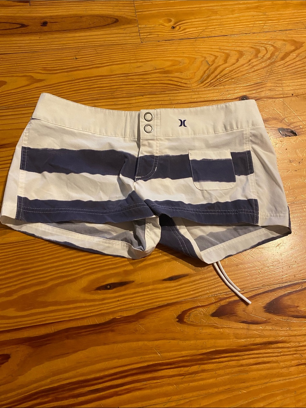 Hurley White and Navy Striped Women’s Athletic Board Shorts